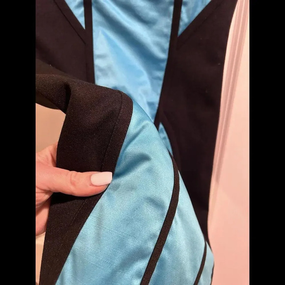 Bebe Melany Mesh Top Satin Stretch Turquoise Black Bodycon Pencil Dress XS NWT - Picture 11 of 15